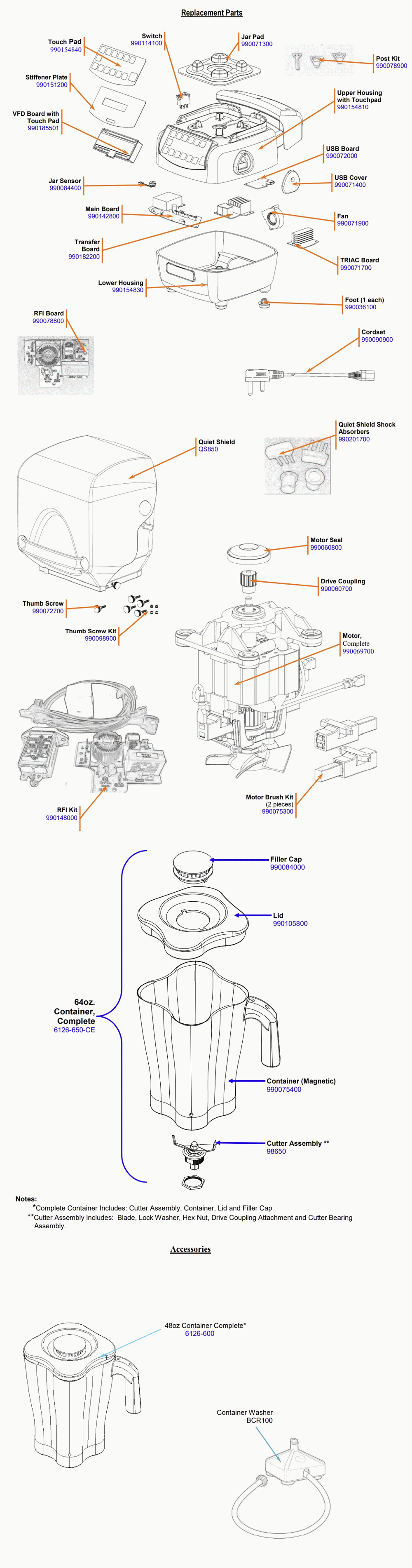 Diagram Diagram and Parts List for HBH850-SA-P  Hamilton Beach Blender